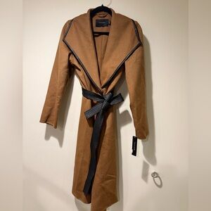 NWT Tahari Tan Trench Coat with Black Trim